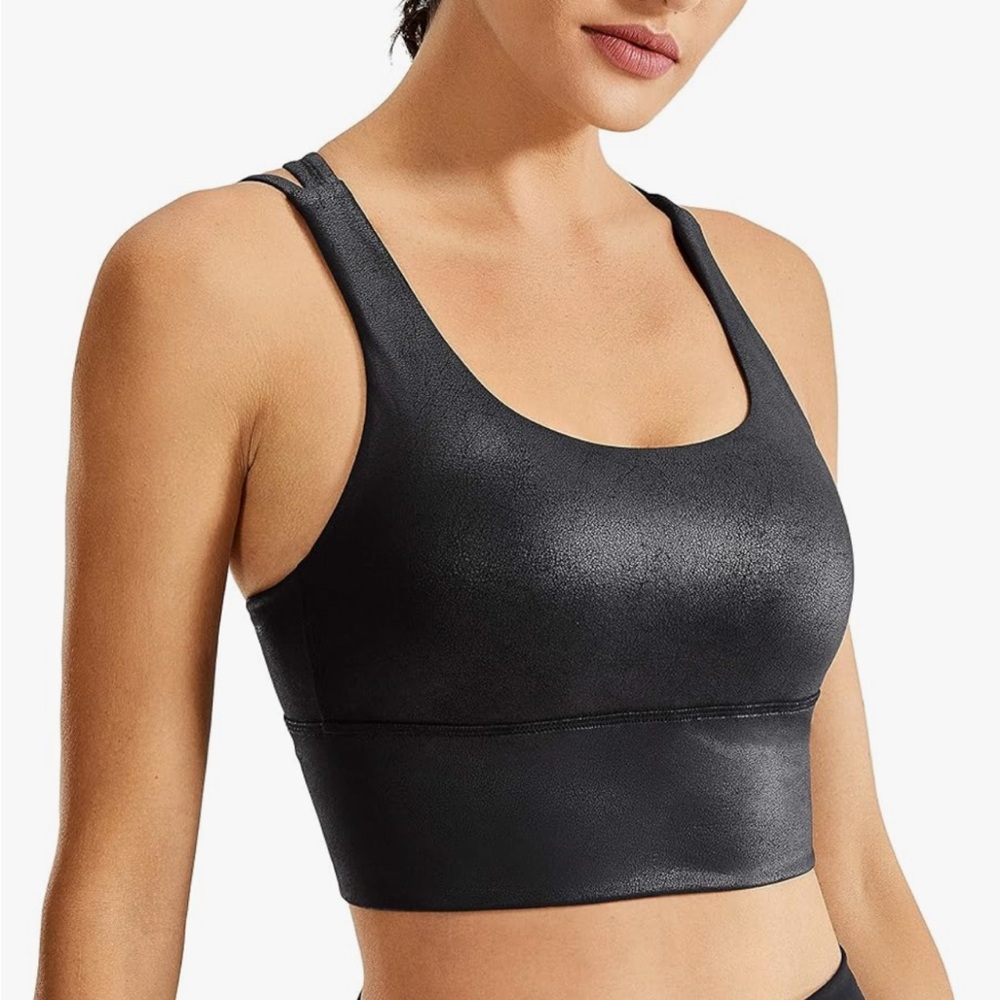 CRZ YOGA longline Faux leather sports bra